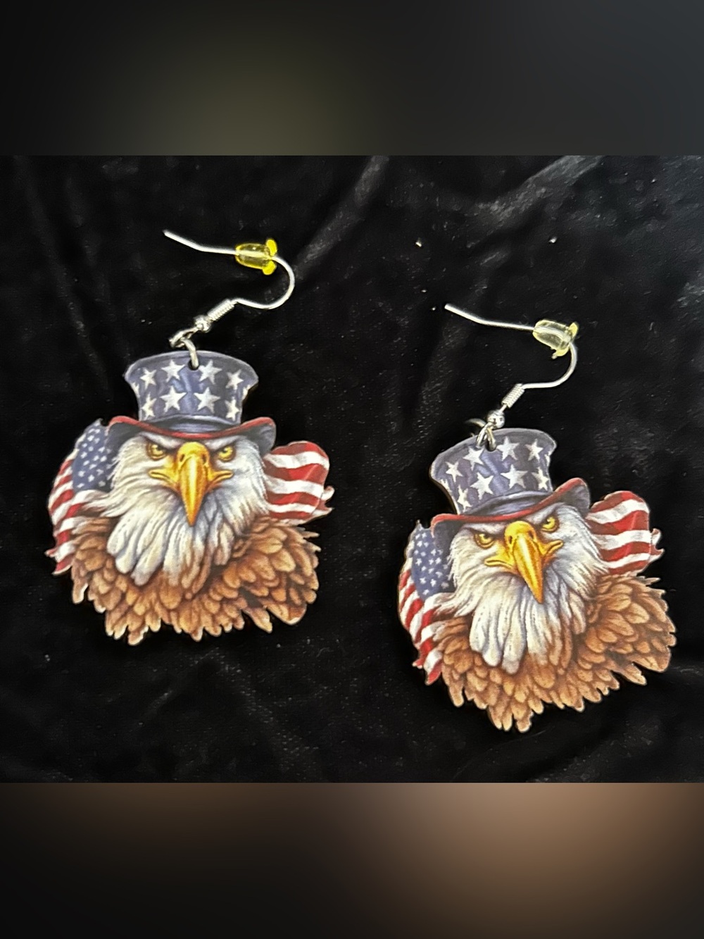 Patriotic Bald Eagle Dangle Earrings - Red White Blue
